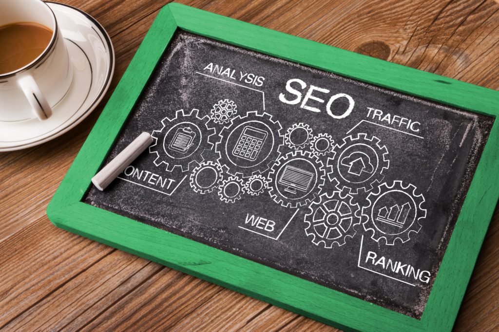 SEO search engine optimization concept on blackboard